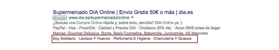 Extensiones extracto sitio adwords