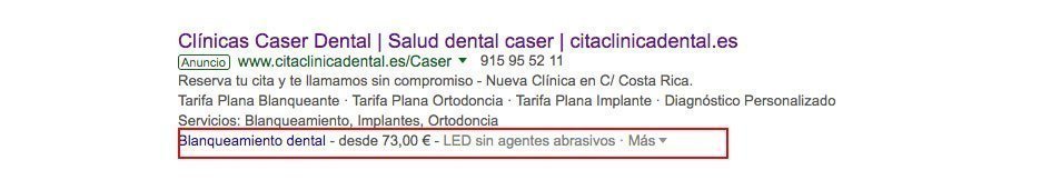 Extensiones precio adwords