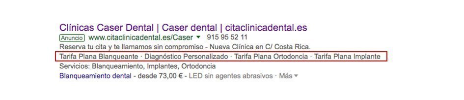 Extensiones texto destacado adwords